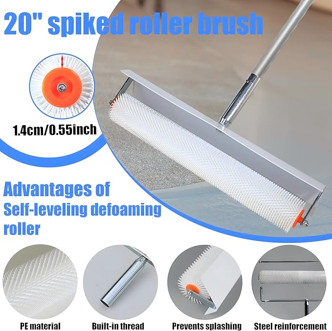 Self Leveling Cement Tool Kit,Epoxy Floor Kit,Self-Leveling Rake,Spike Shoes for Epoxy Flooring,Spike Roller for Self-Leveling,Floor Leveling Tools, 23.62~55.12 inch Telescopic Pole