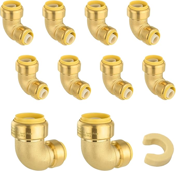 (Pack of 10) Niikappu 1 Inch x 3/4 Inch Reducing Elbow Brass Fitting, Push to Connect Plumbing Brass Fittings, PEX, Copper, CPVC, PE-RT Pipes