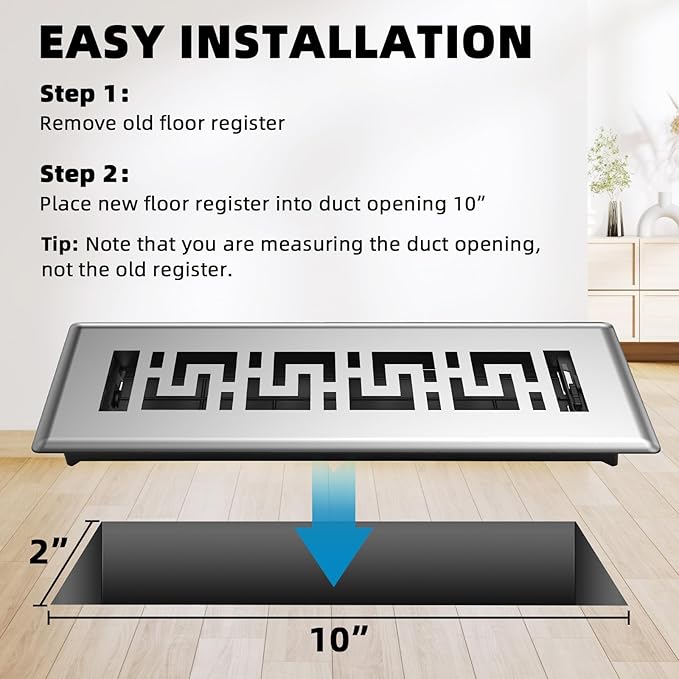 3 Pack Floor Register 2x10 Inches - Heavy Duty Walkable Steel Decorative Vent Covers for Home Floor Air Floor Vents Register Easy Adjust Air Flow with Scratch Resistant Finish