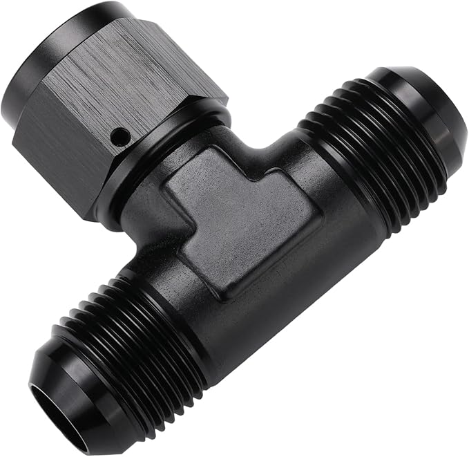 10AN Male Flare Tee T Fitting Adapter with AN10 Female Swivel On Side Aluminum Black