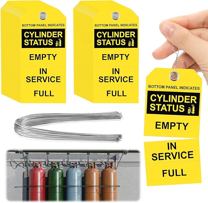 100 Pack Cylinder Status Sign Tags 2.4 X 4.7 Inch Empty in Service Full 3-Part Perforated Labels with Pre-Attached Wires for Checking The State of The Cylinder (100)