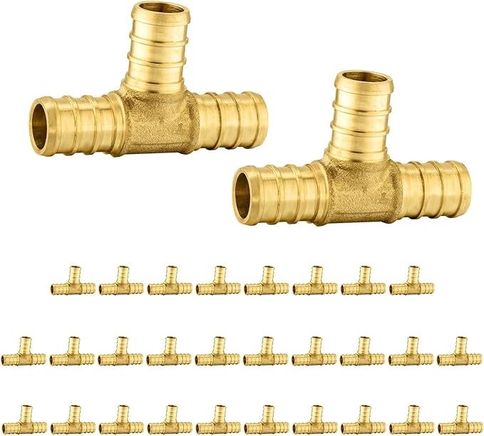 Pack Of 30 Foskan PEX Fittings, 1/2"x1/2"x1/2" Reducing Tee, Brass Barb Crimp PEX Fittings for Hot or Cold Water Distribution