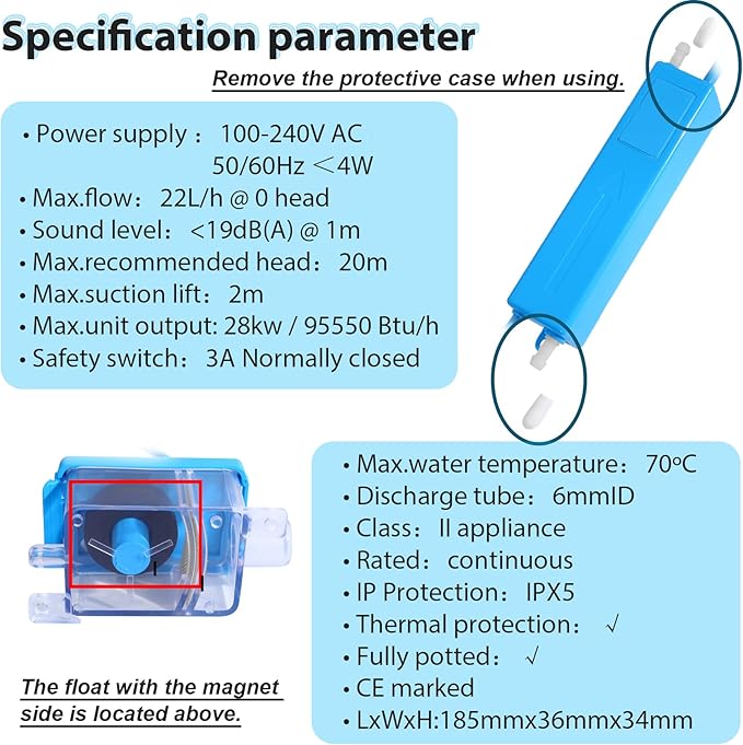 Air Mini 100-240V Split Condensate Pump - Self-Priming, Ultra-Thin Silent Design (<19dB) for HVAC, Air Conditioners, Dehumidifiers | Super Mini Wall-Mounted with Anti-Siphon & Auto-Drain