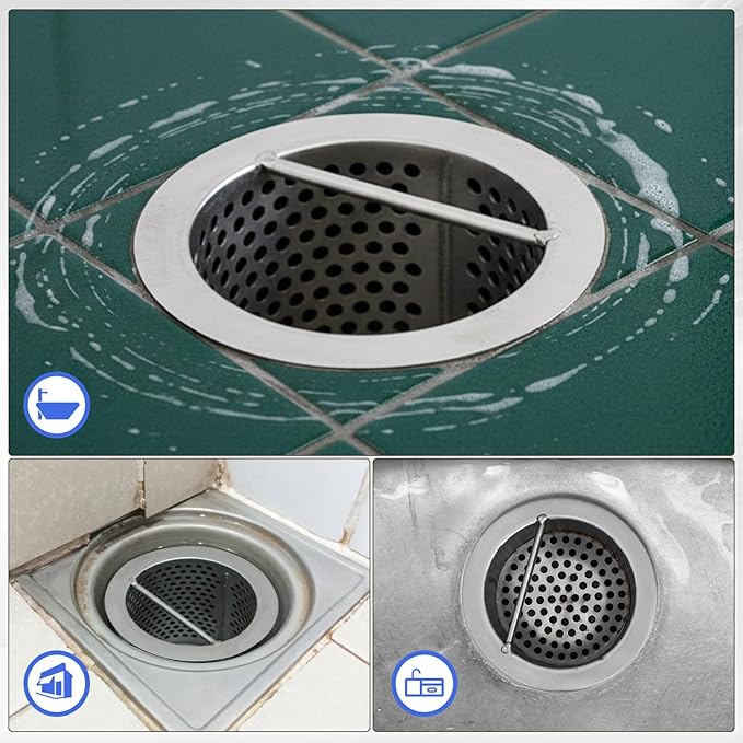 4" Diameter Commercial Floor Drain Strainer 4" Tall Perforated Cylindrical Mesh 316 Stainless Steel Drain Basket with Carry Handle –Heavy-Duty, for Restaurants, Kitchens, Factories