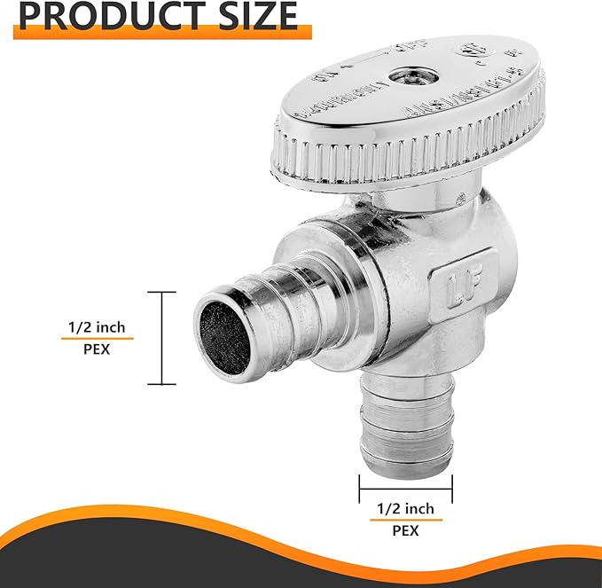 50-PCs HeSun Pex Barb Crimp Angle Stop Valve, 1/2" PEX x 1/2" PEX Angle Stop, 1/4 Turn Shut Off Valve for Bathroom, ASTM F1807(VALVE102-50)