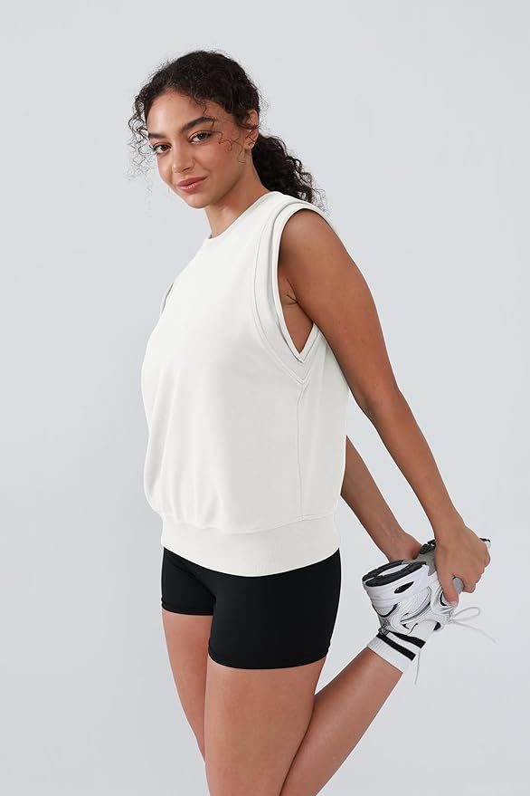 Workout Tank Tops Woman Crew Neck Athletic Tops Cotton Sweatshirt Loose Fit Muscle Tanks Runnning Gym Sports Shirt