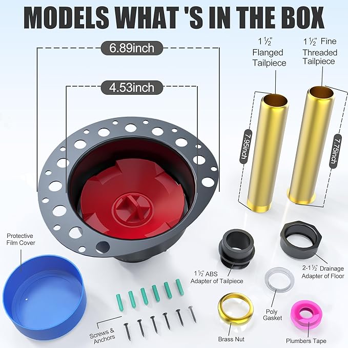 ABS Freestanding Tub Drain Kit, Bathtub Drain Rough-in Kit，Compatible with Freestanding Bathtubs, Floor Mounted Bathtubs and Island Bathtubs, with ABS Plastic Adapter and Brass Tail Pipes