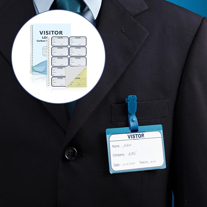 3 Pack of 450 Visitor Badges Registry Log with Carbon Copy Visitor Stickers Letter Size Visitor Log Book Extras Protecting Privacy Pages Spiral-Bound Visitor Badges Guest Register Book (3)