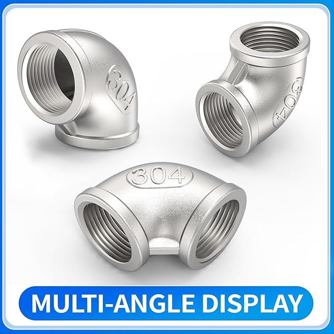 ChillWaves 304 Stainless Steel Pipe Fitting, 90 Degree Elbow 1/2" NPT Female x 1/2" NPT Female Thread Adapter(6-PACK)