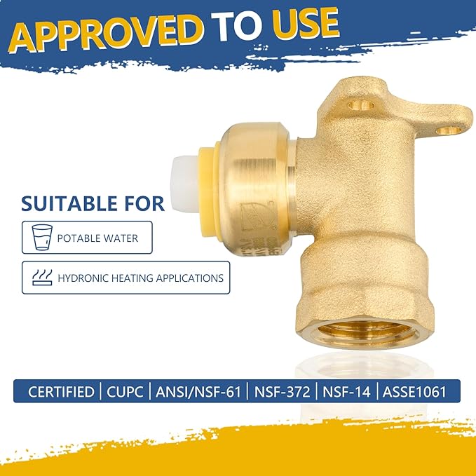 Push-fit Drop Ear Elbow,1/2 Inch Push Fit x 1/2 Inch Female NPT Drop-ear Elbow with Disconnect Clip, Push Fittings for Copper, PE-RT, CPVC Pipe(Pack of 5)(PF066-5Pack)