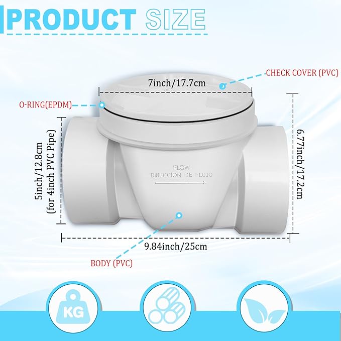 4" Backflow Preventer Vavle,4 Inch Backwater Check Valve, Drain Backflow Preventer Valve Prevents Sewage and Rainwater from Flowing Back