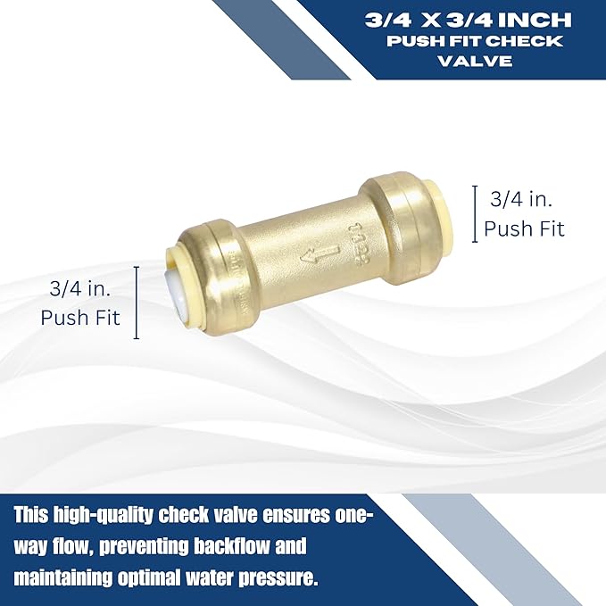 1 Piece XFITTING 3/4" x 3/4" Push Fit Check Valve, Certified to NSF ANSI61, Brass, Plumbing Fitting, For Copper, Pex, CPVC, 1 Pack