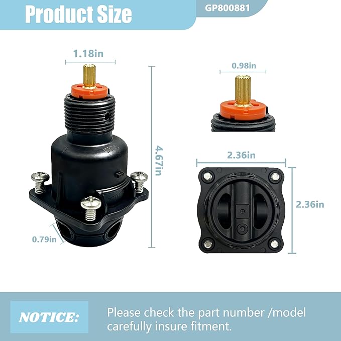 GP800881 Pressure Balance Cartridge Replacement for Kohler K-8304 Pressure Balance Valve,One-piece Design,Black