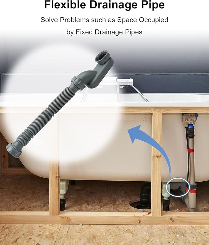 Low Profile 1 1/2 P Trap Bathtub Shower Drain Pipe, Flat P Trap Freestanding Tub Drain for Bath