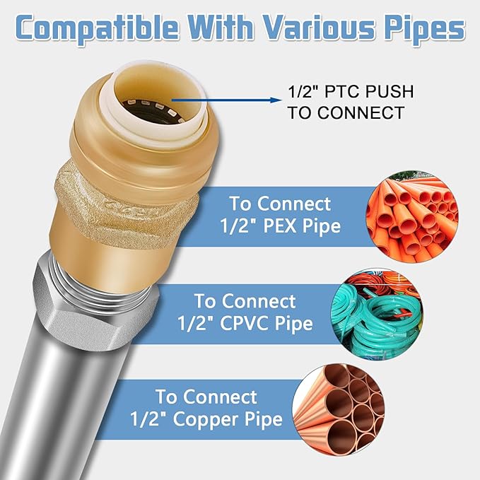 Boltigen 12inch Anti-Siphon Frost Free Sillcock, No Lead Brass Frost Proof Outdoor Faucet Bib with Backflow Preventer, 1/2" Push-to-Fit Connector X 3/4 Inch Hose Bibb Frost Free Spigot