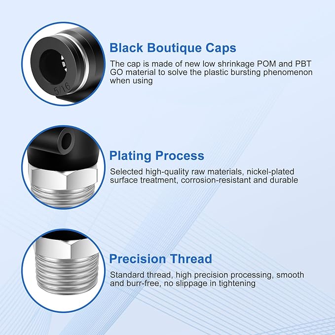 10 Pcs Push to Connect Fittings 5/16 Inch Tube OD x 1/4 Inch NPT Thread Pneumatic Male Elbow Quick Connect Air line fittings