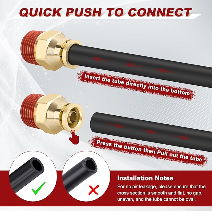 5/32" Quick Push to Connect Fittings Brass Union Straight Joint DOT Approved 5/32" Tube OD x 1/8" NPT Thread Air Line Adapter Air Suspension Kit for Truck Trailers and Air Brake System 4pcs