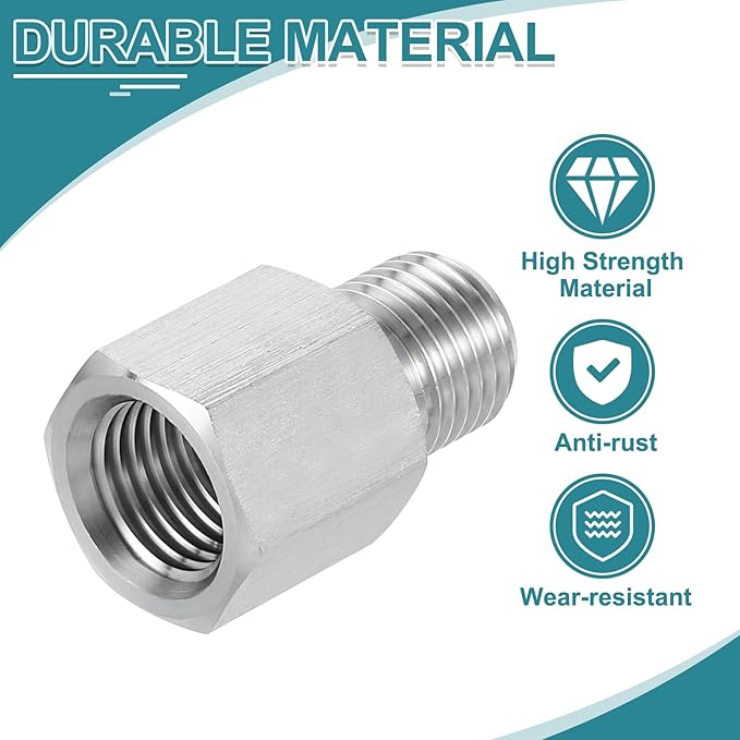 uxcell Pipe Fitting Reducing Adapter, G1/4" Male x 1/4" NPT Female 304 Stainless Steel Reducer Connector for Water Oil Air Pressure Gauge, Silver
