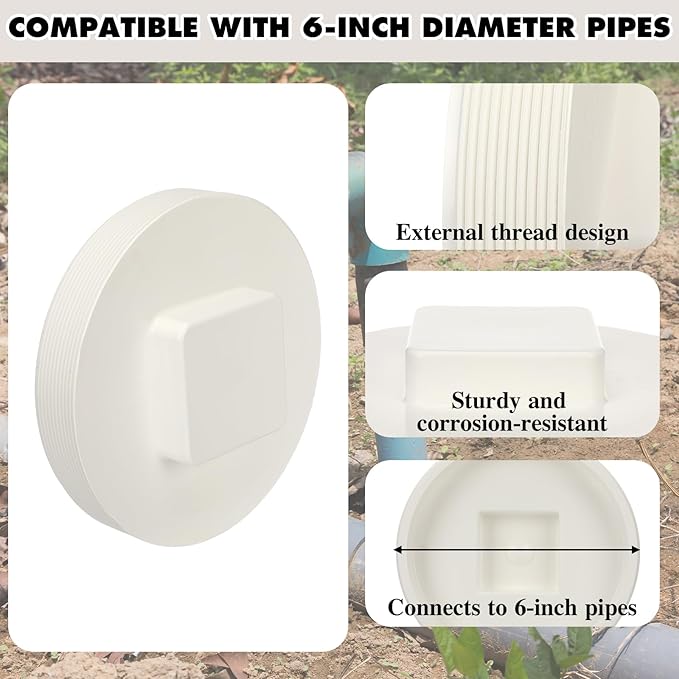 Frienda 2 Pcs 8 Inch NPT Male Threaded PVC Cleanout Plug PVC DWV Pipe Fitting Flush Sewer Cleanout Cap Cover Adapter for Plumbing Water Line Drainage Piping System