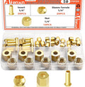 50PCS 1/4" Brass Compression Fittings Assortment kit, Insert, Sleeve Ferrule, Nut for Connecting air, Fuel, Water, Oil and inert Gases Lines