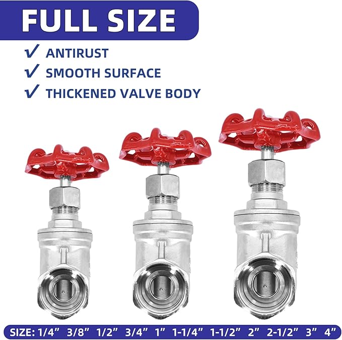 3/4" NPT Stainless Steel Gate Valve, Heavy Duty Female x Female Thread Manual Rotary Sluice Valve with Wheel Handle for Water, Gas, Oil, Industrial Plumbing, and HVAC Systems (3/4", DN20)
