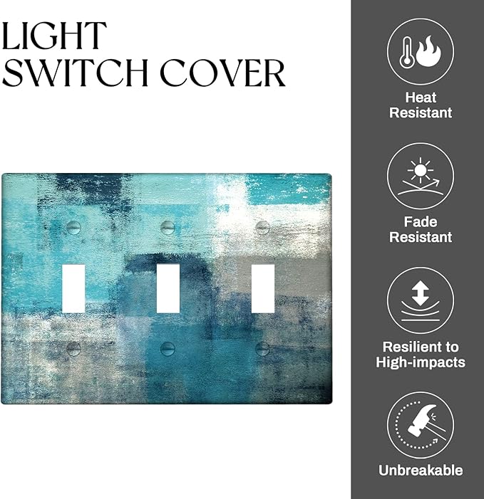 Turquoise Grey 3 Gang Toggle Switch/Wall Plate Teal Decortive Light Switch Cover Wall Plate Cover for Bedroom Kitchen Home Decor