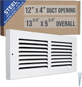 Fits 12x4 Duct Opening | Steel Baseboard Return Air Grille by Handua | Vent Cover Grill | 7/8" Margin Turnback [Depth] to Fit Baseboard | White | Outer Dimensions: 13.75"W X 5.75 "H