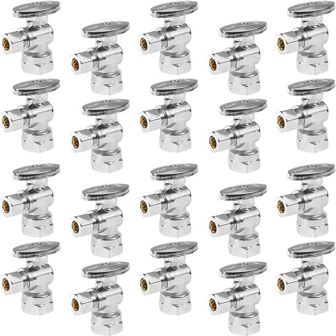 Angle Stop Valve,1/2" FIP Iron Pipe x 3/8" Compression Chrome Angle Shut-off Valve with 1/4 Turn (Pack of 20)(VALVE054-20Pack)