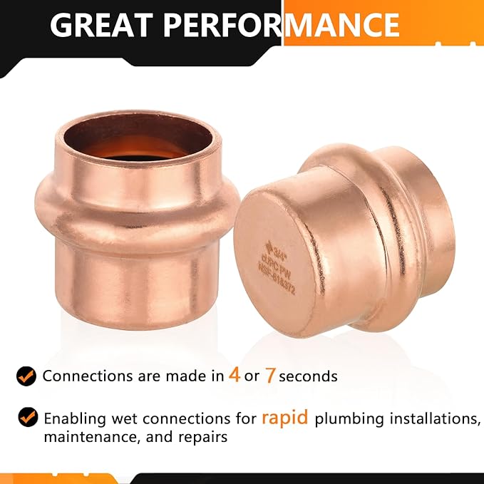 70-Pack HeSun Copper Press End Cap(Plug), 3/4" Pressure Fittings, Press Fit for Copper Tube Connection(PRESS011-70)