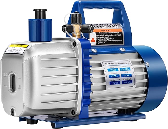 VIVOHOME 3/4 HP 7.2 CFM 110V Dual Stage HVAC Vacuum Pump for R134a R12 R22 R502 R410a Systems, Auto AC Vacuum Pump for Air Conditioner Servicing Resin Degassing with 2 Oil Bottles