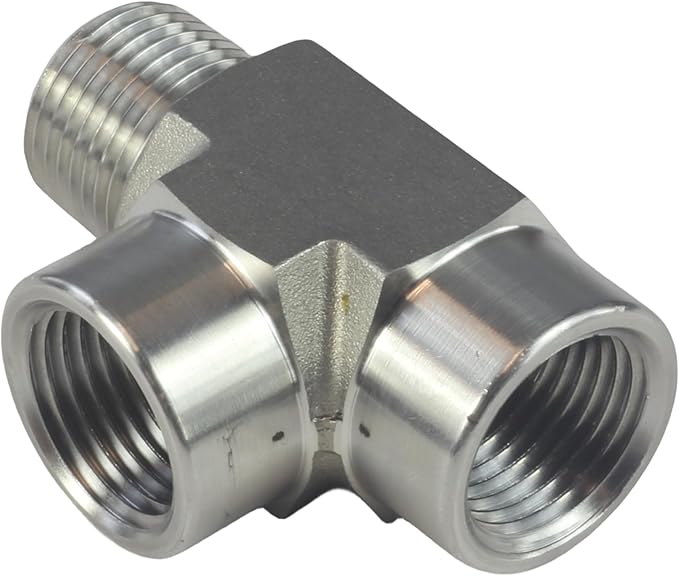 HFS(R) 304 Stainless Steel FORGED Pipe Fitting NPT Tee, 1/2" NPT Male x 1/2" NPT Female x 1/2" NPT Female, 3 Ways Branch Tee Connector Pipe Fitting