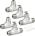 TAISHER 5PCS 304 Stainless Steel Tee Pipe Fittings, 1/4" x 1/4" x 1/4" NPT Male Pipe Fittings