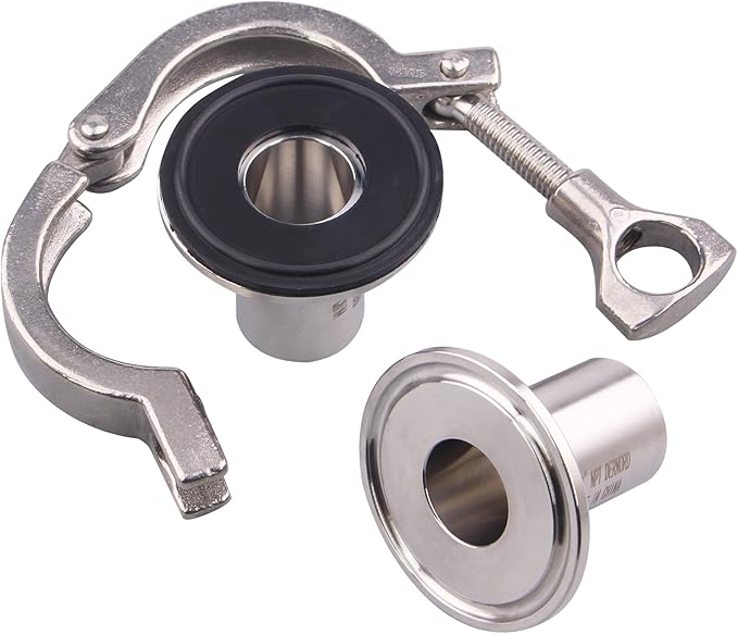 DERNORD 2 Pcs Sanitary Female Threaded Ferrule Pipe Fittings + SUS304 Tri-clamp (Tri-clover Clamp) + FKM Gasket (Female Threaded Pipe Size:1/2 Inch DN15)