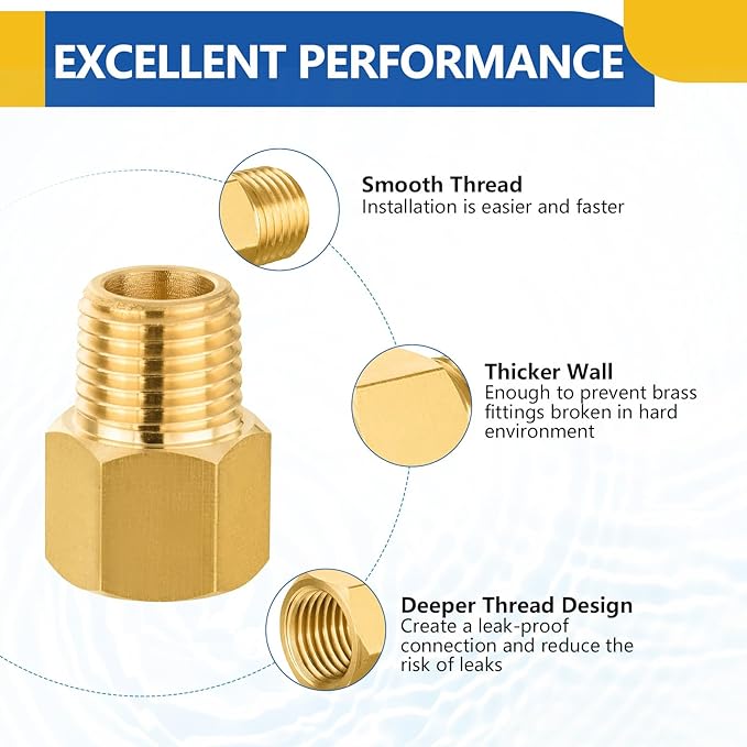 50 PACK GUOFIS Brass Pipe Fittings - 3/8" Male NPT x 3/8" Female NPT Adapter to Alter Pipe Diameters(NPT017-50Pack)