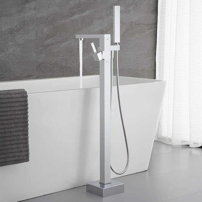 Freestanding Bathtub Faucet Tub Filler Chrome Floor Mounted Brass Bathroom Faucets with Handheld Shower