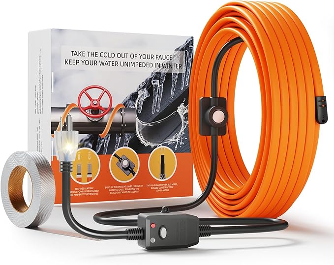 Heat Tape for Water Pipes - 25FT Heat Tape with Thermostat Self-Regulating Heat Tape Freeze Protection, ETL Listed, Keeps Water Flowing at -40°F, 120V 3W/FT