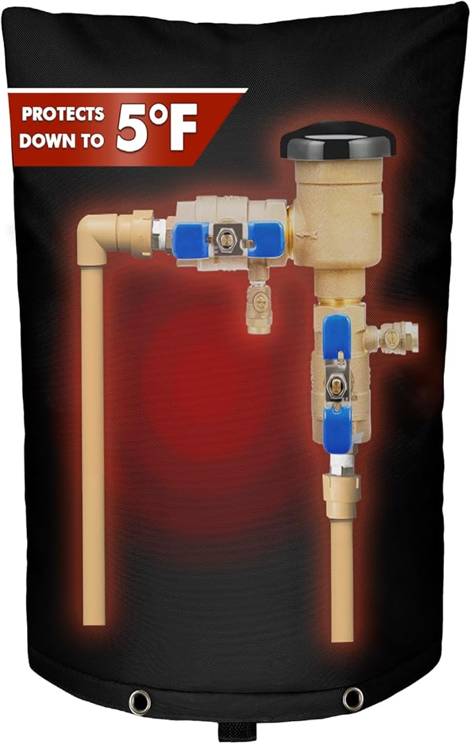 SUNICO Backflow Preventer Insulation Cover (5°F) - 5-Layer Upgrade Insulated Design Sprinkler Covers for Outside,22" W X 34" H, Backflow Insulation Cover for Sprinkler Valve,Winter Freeze Protection