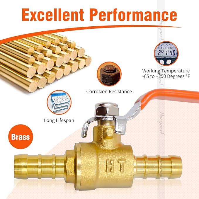 5/16 inch mini brass pneumatic barbed ball valve for air fuel gas water tubing（Pack of 2）