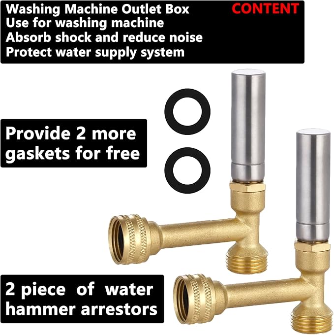 (2 Pack) Lidertik Water Hammer Arrestor for Washing Machine and 3/4 inch, Stainless Steel Chamber and 2 More Gaskets, Absorb Shock and Reduce Noise LI-XYJSC-BXG(2 PCS)