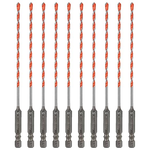 Concrete Carbide Drill Bits Hex Shank Masonry Cement Tile Drill Bit Set for Glass/Brick/Plastic/Cement/Tile 5/32" (10PCS)