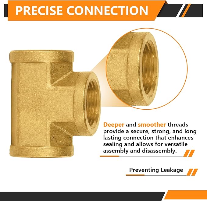 5-PCs HeSun Brass Pipe Fitting, 3/4" x 3/4" x 3/4" NPT Female Thread Tee