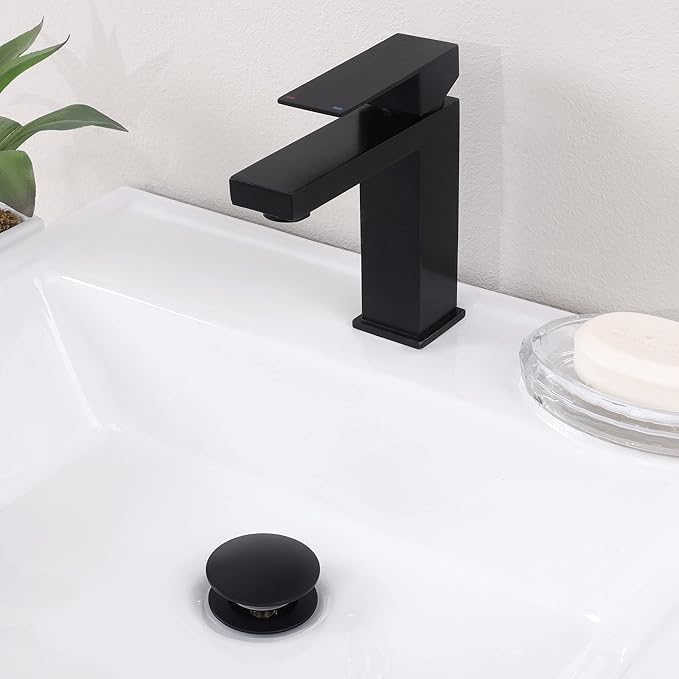 KES Bathroom Sink Drain Pop Up Drain Without Overflow, Vessel Sink Stopper Matte Black, All Metal Rustproof Brass and 304 Stainless Steel, S2008S62D-BK