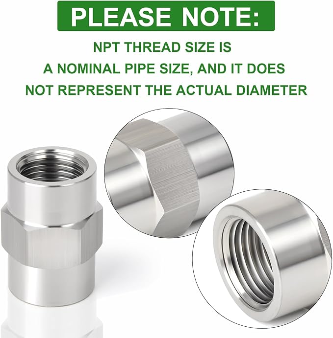 TAISHER 2PCS Forging of 316L Stainless Steel Pipe Fitting, Coupling, 1/4" NPT Female x 1/4" NPT Female, Pipe Adapter Fitting