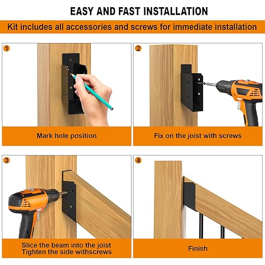 30° Stair Angle Stainless Steel Deck Railing Brackets Connectors for 2"x4" (Actual 1.5"x3.5") Railing Wood Post Stair Fence Railing Connectors with Coated Wood Screws,(12 Pair/Black)
