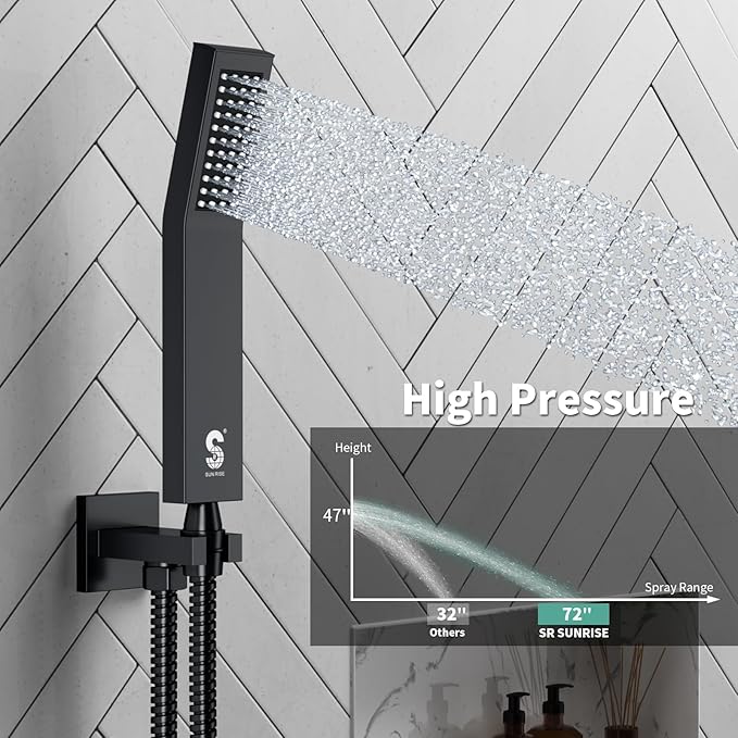 SR SUN RISE 10 Inches All Metal Bathtub Faucet Set Shower System with Tub Spout Square Rain Shower Head and Handheld Combo Shower Fixtures, Modern Valve and Trim Kit, Matte Black