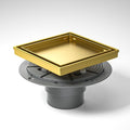 Square Shower Drain 6" with 2" PVC Flange Base, 304 Stainless Steel Tile in Floor Drain w/Tiled Insert Grate & Hair Catcher, CUPC Certified(Brushed Gold, 6'')