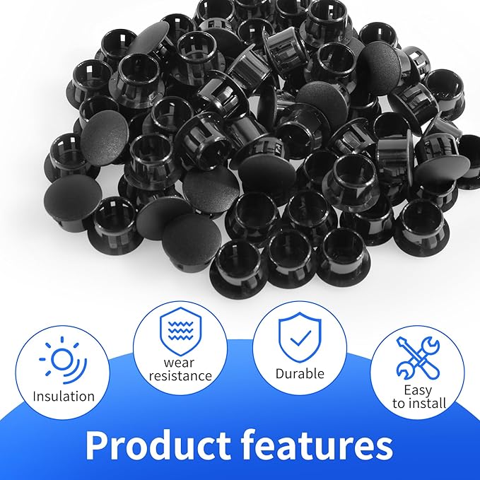 100 Pcs OD 0.614"(15.6mm) Black Hole Knockout Locking Plugs,Plastic Nylon Round Drilling Hole Plugs,Flush Type Panel Round Snap in Fastener,Tube Fastener Cover for Furniture Insert End Caps
