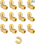 (Pack of 12) EFIELD 1/2-inch 90-Degree Elbow, Push-Fit Brass Fittings to Connect Copper, PEX, CPVC Pipe with 1/2" Disconnect Clip, UPC Certified,(PF-UNI009)