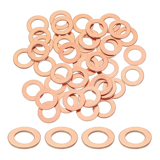 uxcell 75Pcs M8 Flat Washer Copper Washer Sealing Rings, 8mm ID 14mm OD 1mm Thickness Copper Crush Washers Metric Sealing Gasket for Plumbing Machinery Automotive