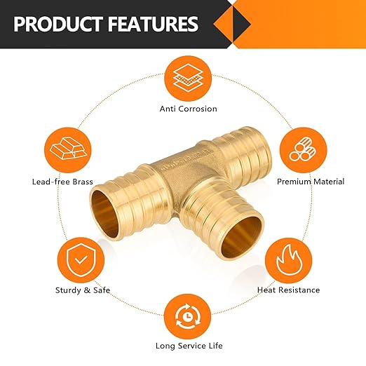 20-Pack HeSun PEX Fittings, 1"x1"x1" Pex Tee, Brass Crimp Fitting for ASTM F1807(PEX1807074-20)